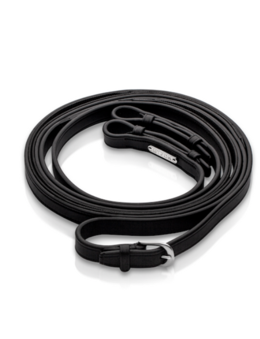 Utzon double reins in black with silveer metalware