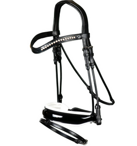 Dy'on Patent Large Crank Noseband Bridle With White Padding And Flash