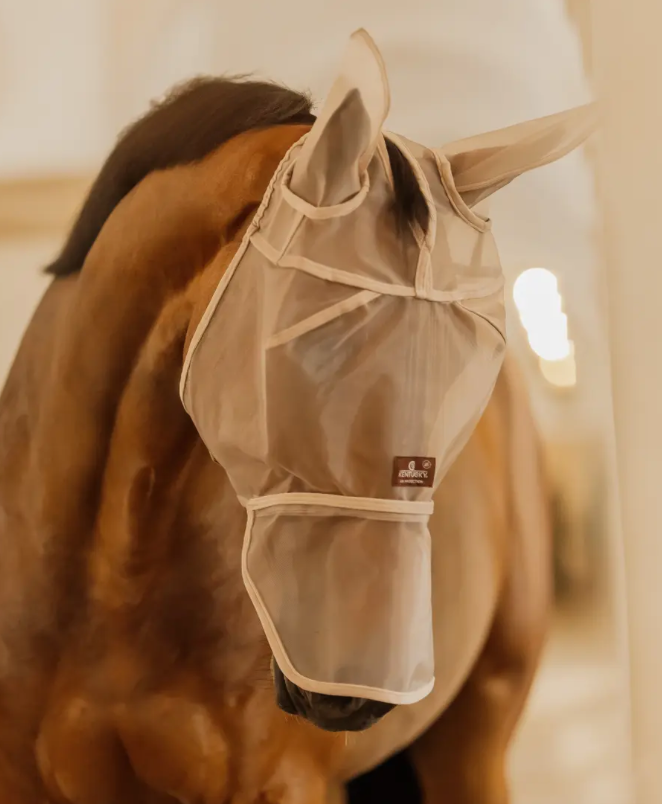 Kentucky fly mask classic with ears and nose cover in silver