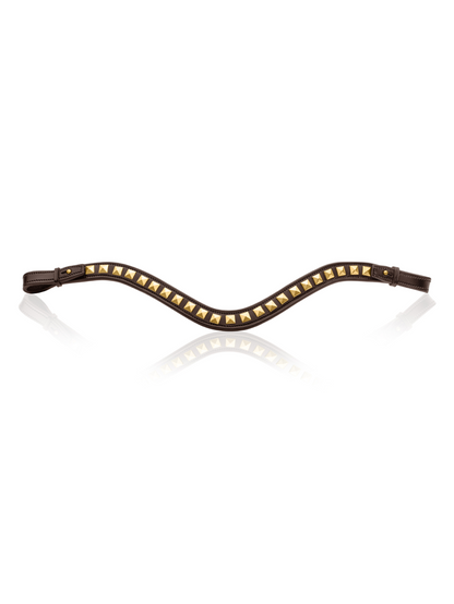 Utzon equestrian browband with steel pyramids in silver and brown leather