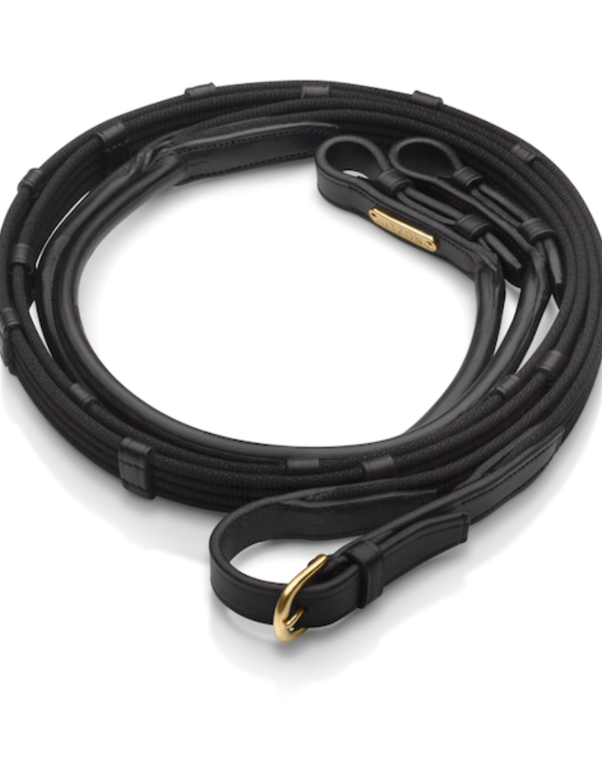Utzon rolled webbed reins in black and metalware in gold